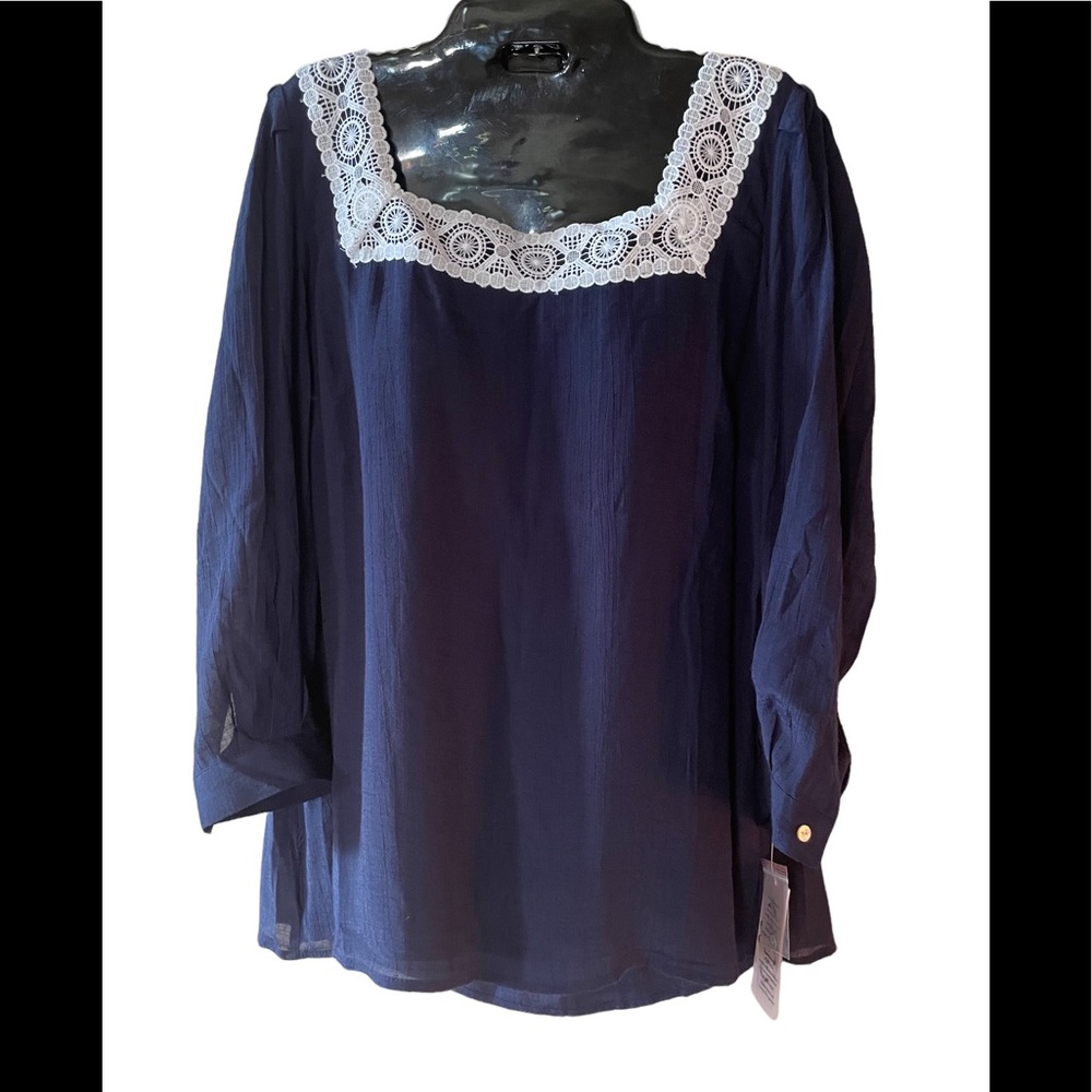 Nanette Size Large Navy/White Lace Blouse Size L - Picture 1 of 6
